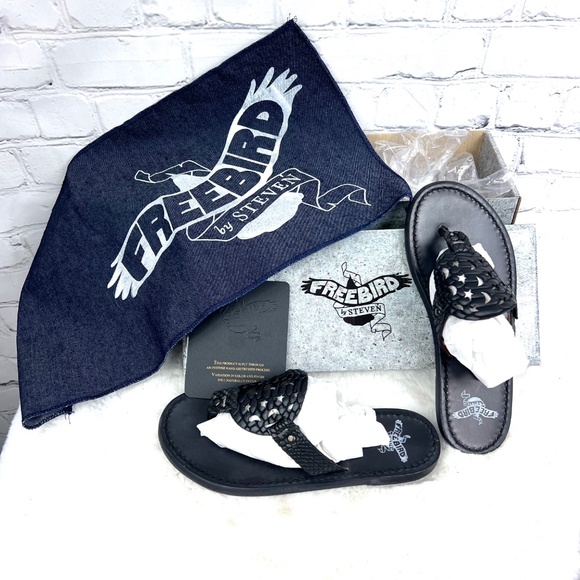 • NWT/NIB🤩 |•FREEBIRD🦅 BY STEVEN•| Vallarta Summer Flat Sandal Black Snake 7 - Picture 7 of 13